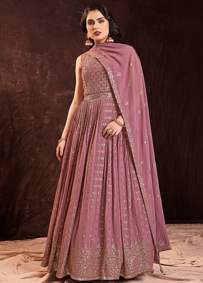 Mauve Readymade Georgette Gown With Dupatta