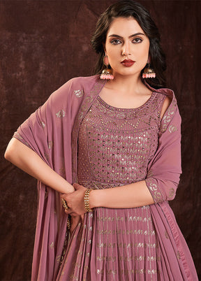 Mauve Readymade Georgette Gown With Dupatta