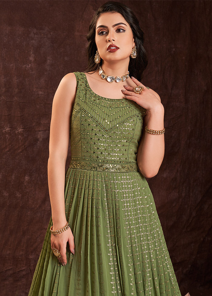 Green Readymade Georgette Gown With Dupatta