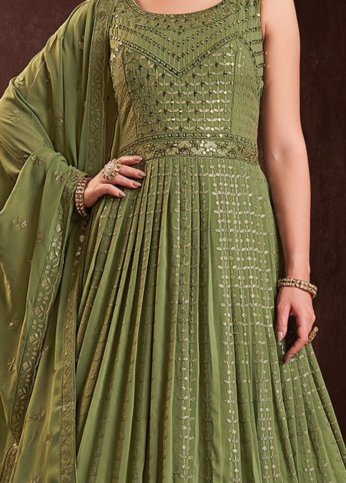 Green Readymade Georgette Gown With Dupatta