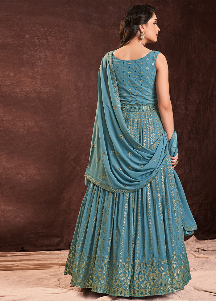 Blue Readymade Georgette Gown With Dupatta