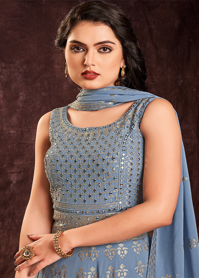 Blue Readymade Georgette Gown With Dupatta