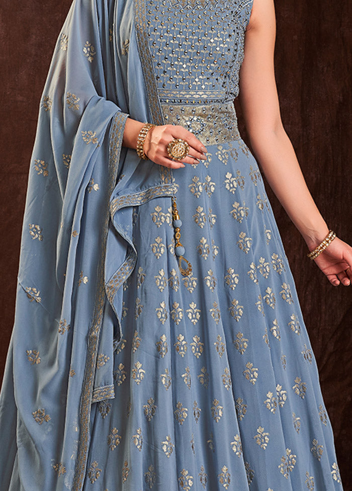 Blue Readymade Georgette Gown With Dupatta