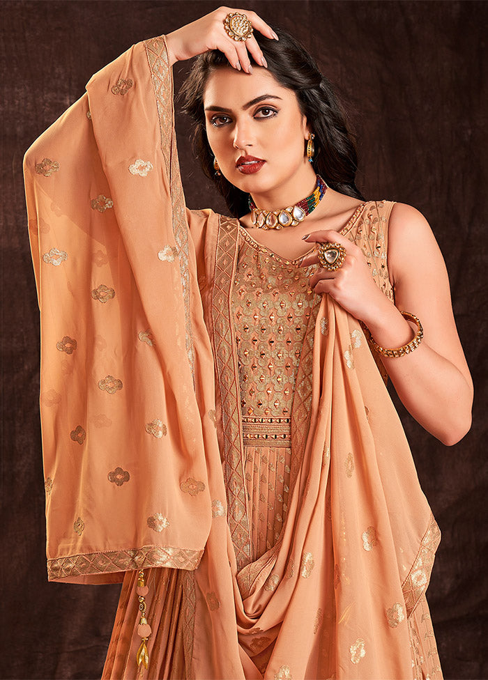 Peach Readymade Georgette Gown With Dupatta