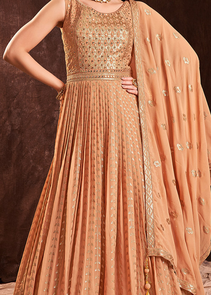 Peach Readymade Georgette Gown With Dupatta