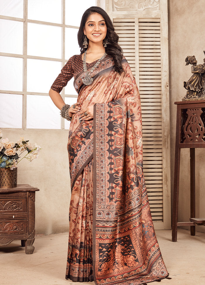 Brown Spun Silk Saree With Blouse Piece