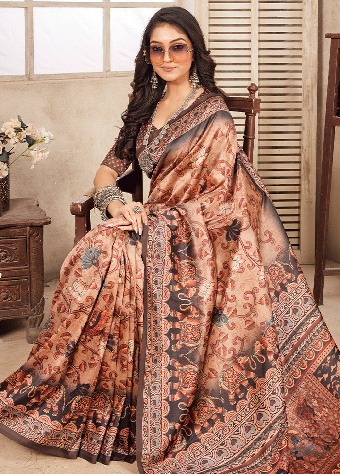 Brown Spun Silk Saree With Blouse Piece