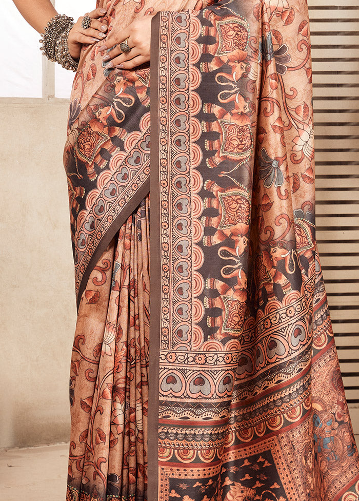 Brown Spun Silk Saree With Blouse Piece