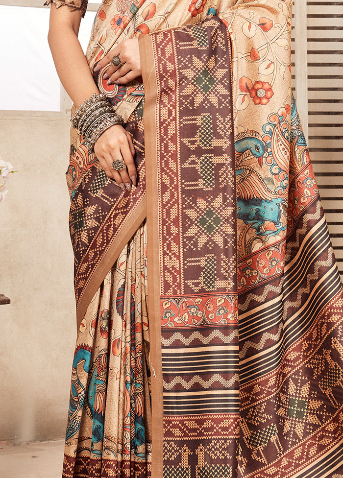 Cream Spun Silk Saree With Blouse Piece