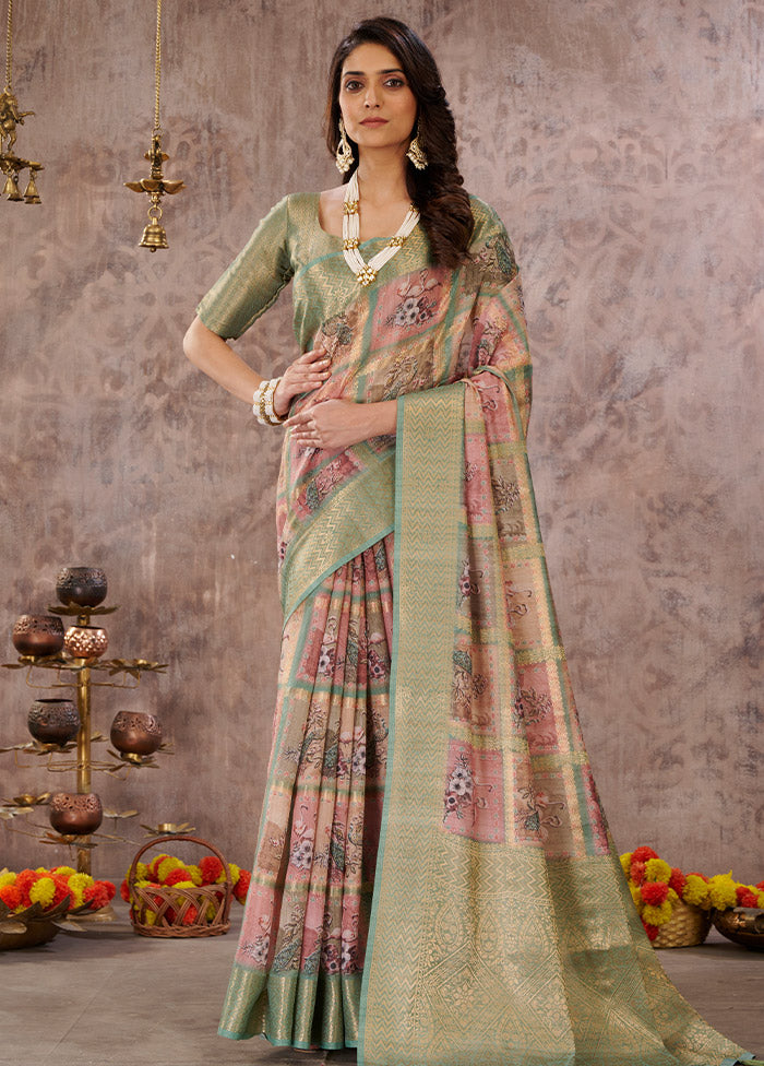 Green Cotton Saree With Blouse Piece