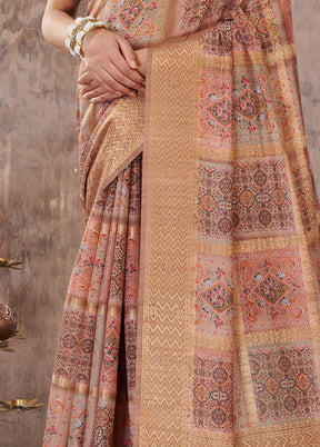 Peach Cotton Saree With Blouse Piece