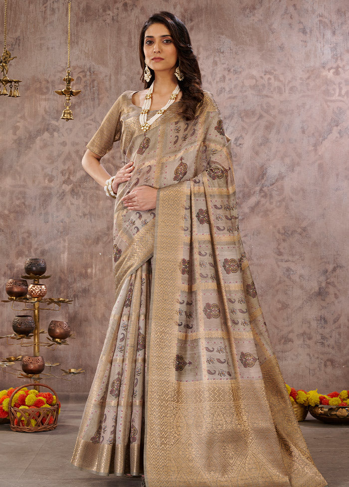 Beige Cotton Saree With Blouse Piece