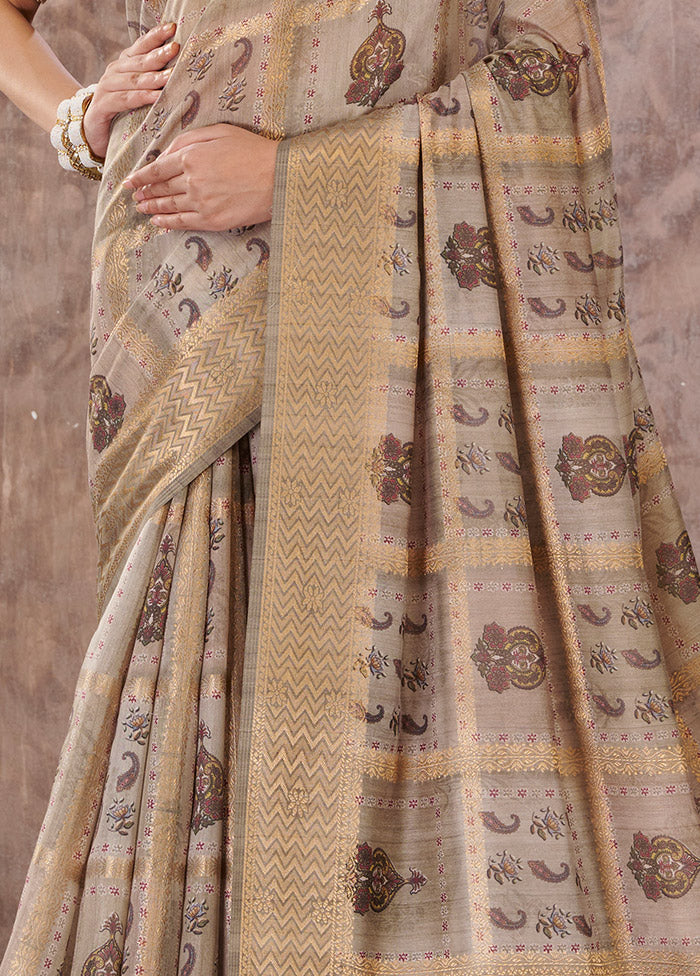 Beige Cotton Saree With Blouse Piece