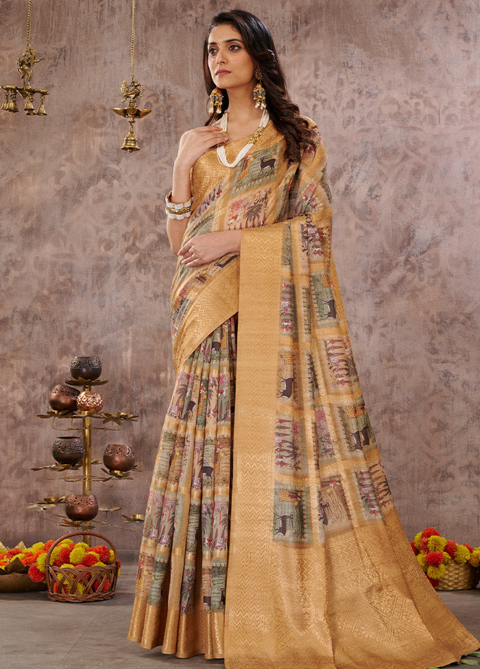 Yellow Cotton Saree With Blouse Piece