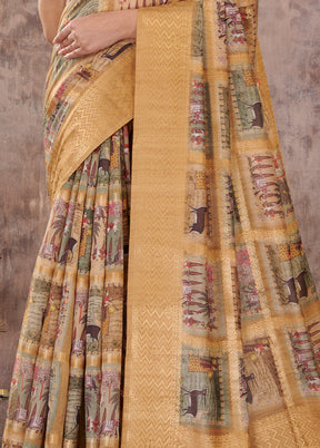 Yellow Cotton Saree With Blouse Piece