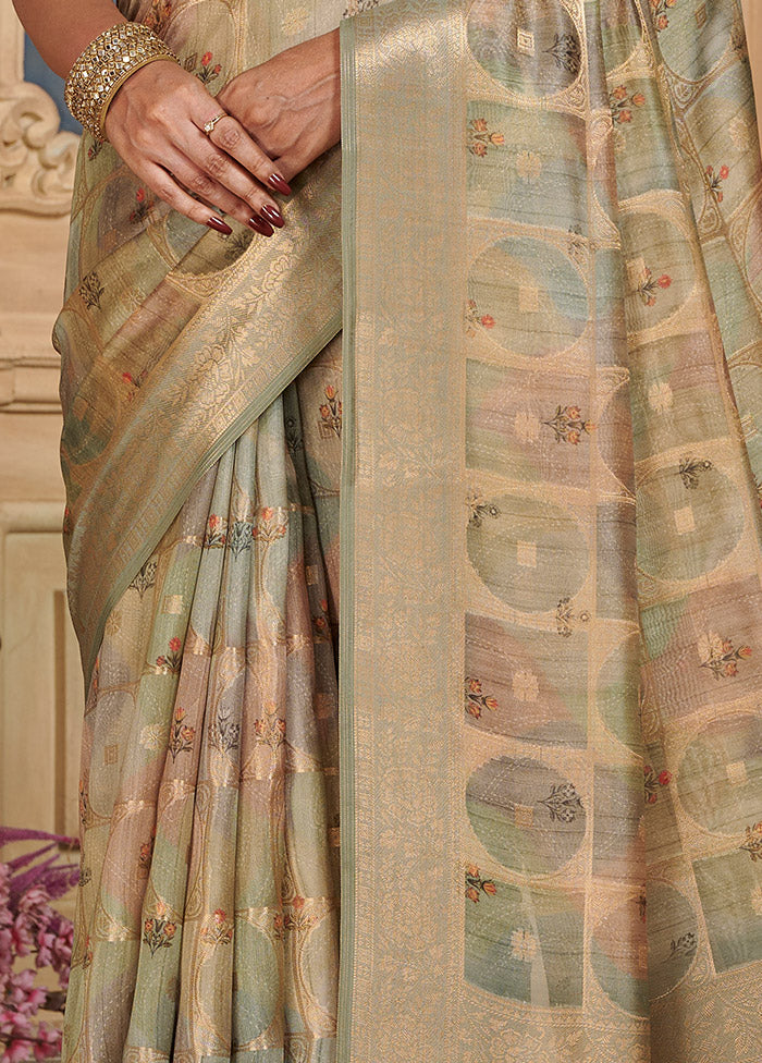 Green Kora Silk Saree With Blouse Piece