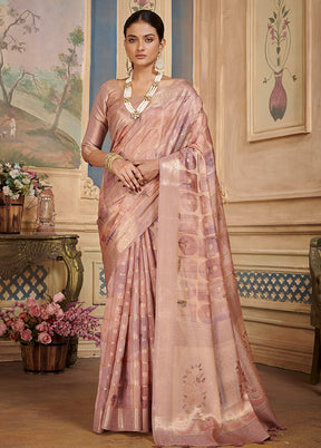 Pink Kora Silk Saree With Blouse Piece