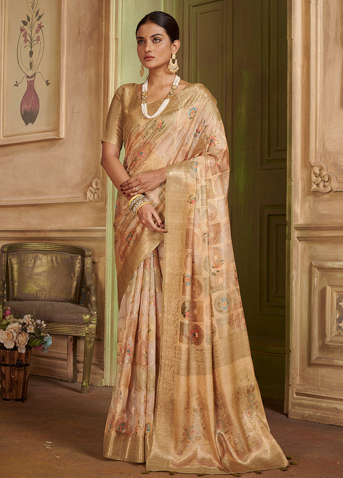 Yellow Kora Silk Saree With Blouse Piece