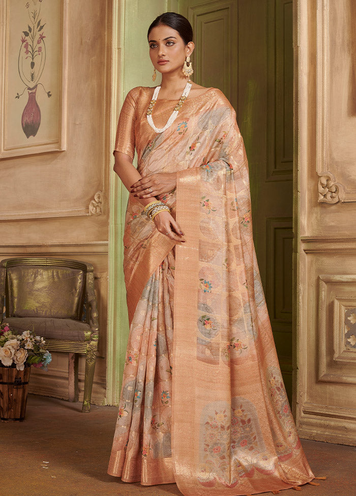 Beige Kora Silk Saree With Blouse Piece