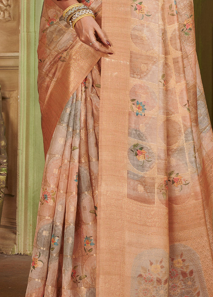 Beige Kora Silk Saree With Blouse Piece