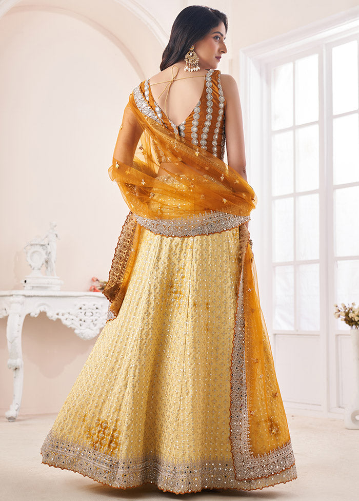 3 Pc Yellow Semi Stitched Georgette Lehenga Set