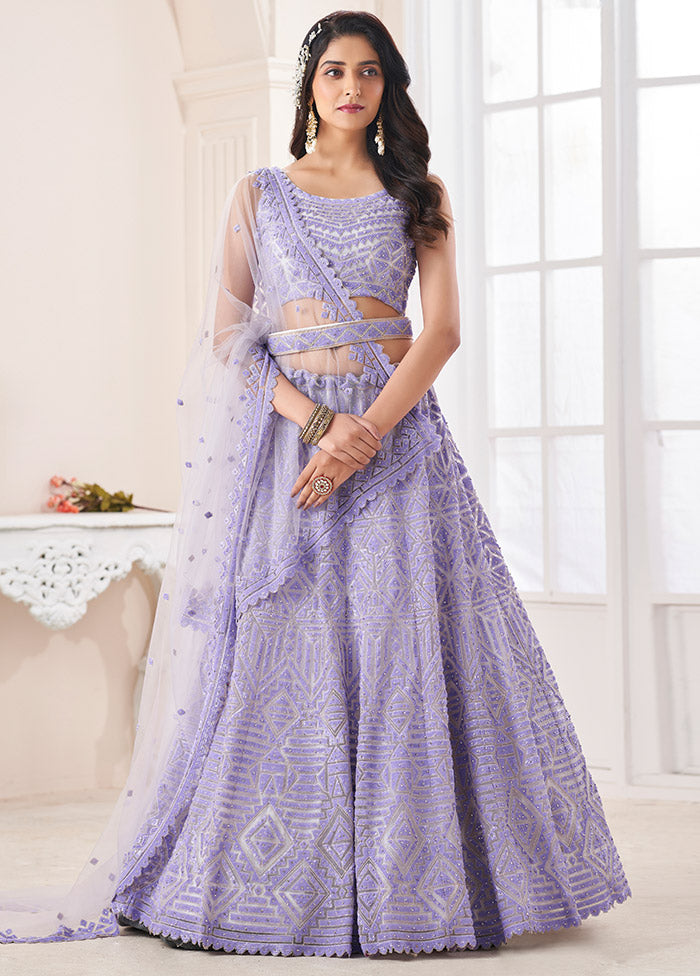 3 Pc Lilac Semi Stitched Net Lehenga Set