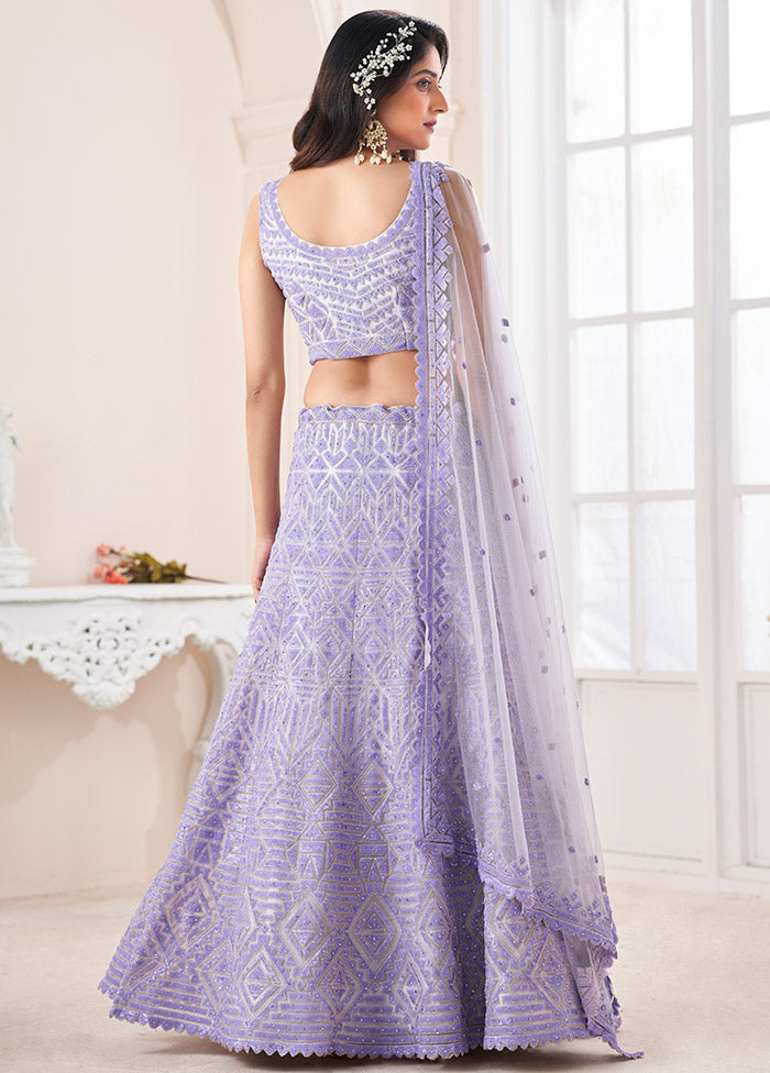 3 Pc Lilac Semi Stitched Net Lehenga Set