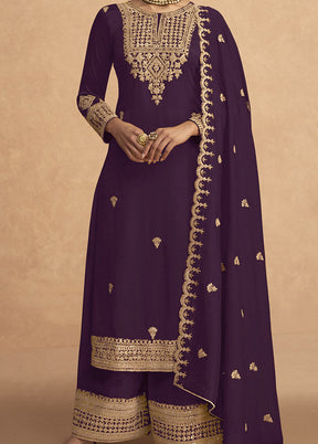 3 Pc Purple Semi Stitched Georgette Suit Set