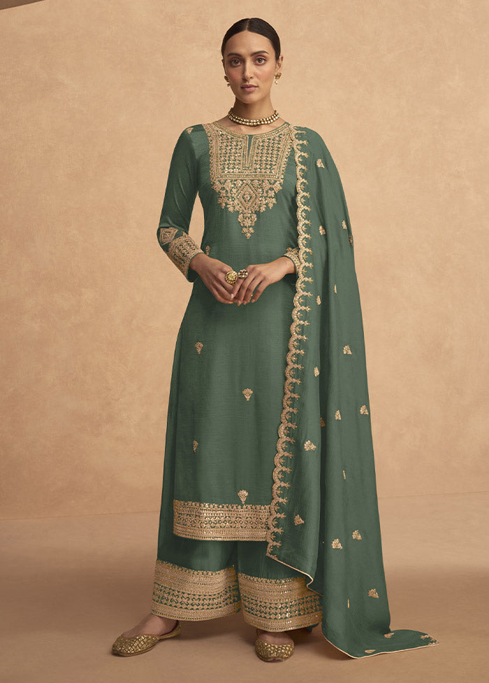 3 Pc Green Semi Stitched Georgette Suit Set