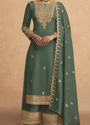 3 Pc Green Semi Stitched Georgette Suit Set