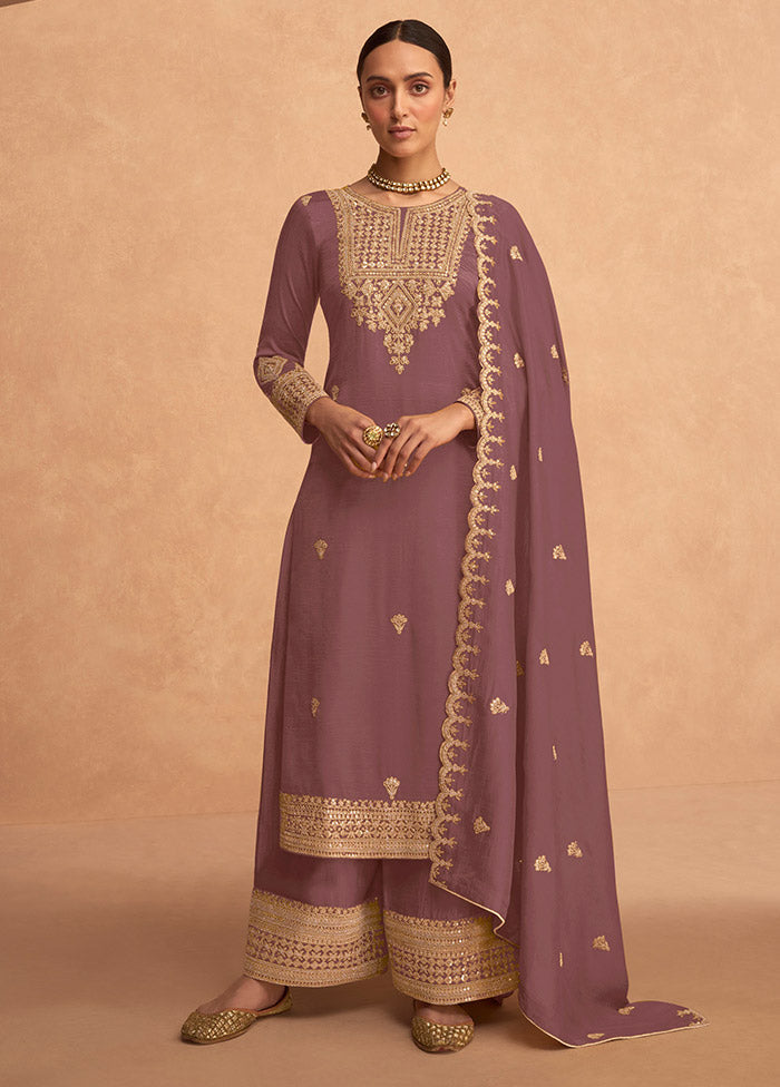 3 Pc Mauve Semi Stitched Georgette Suit Set