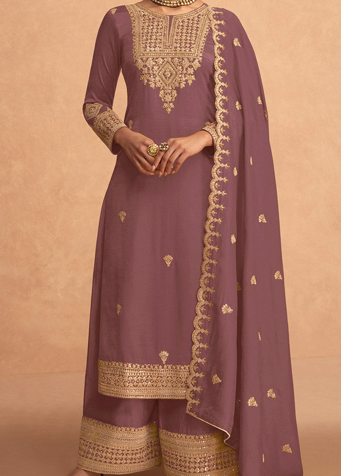 3 Pc Mauve Semi Stitched Georgette Suit Set