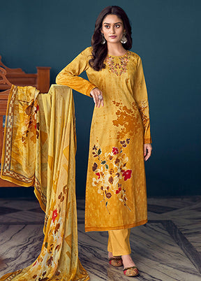 3 Pc Yellow Semi Stitched Silk Suit Set