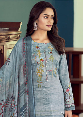 3 Pc Grey Semi Stitched Silk Suit Set