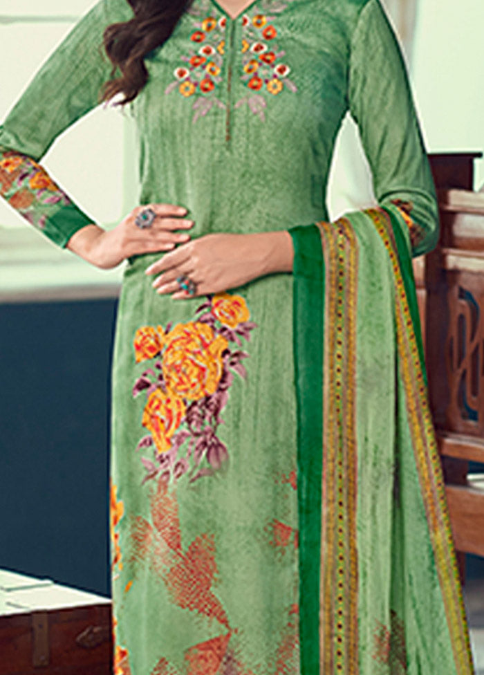 3 Pc Green Semi Stitched Silk Suit Set