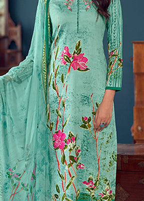 3 Pc Sea Green Semi Stitched Silk Suit Set