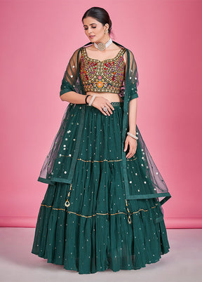 3 Pc Green Georgette Readymade Lehenga Set