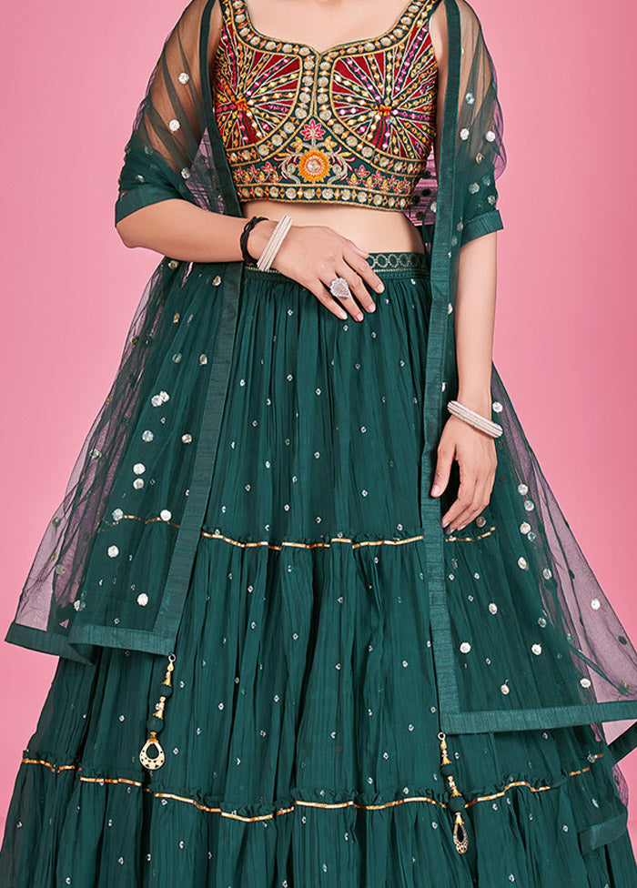 3 Pc Green Georgette Readymade Lehenga Set