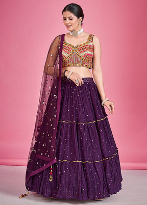 3 Pc Purple Georgette Readymade Lehenga Set