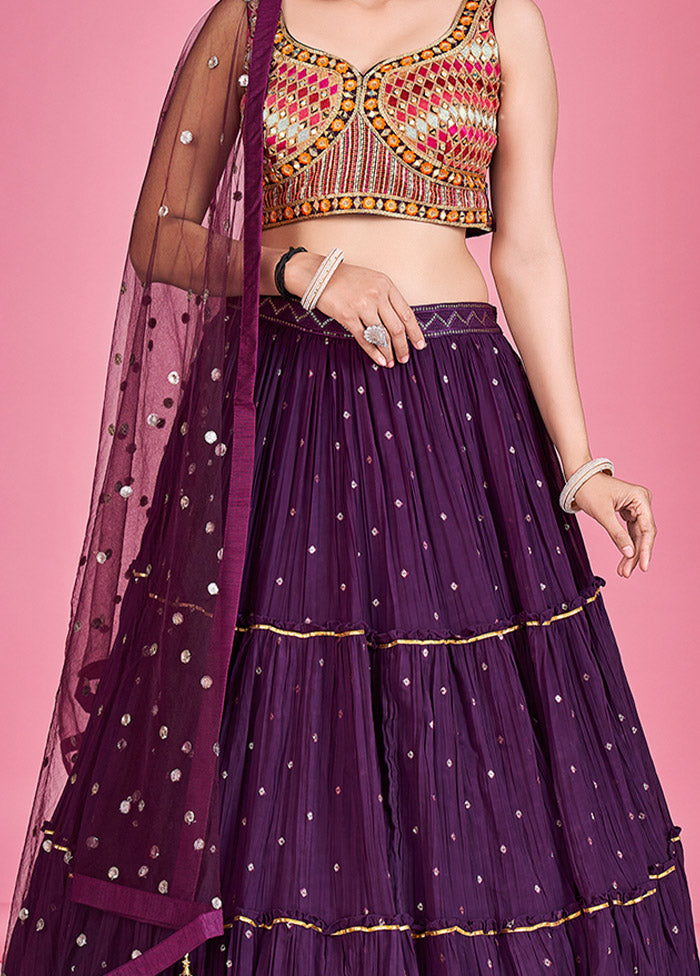 3 Pc Purple Georgette Readymade Lehenga Set