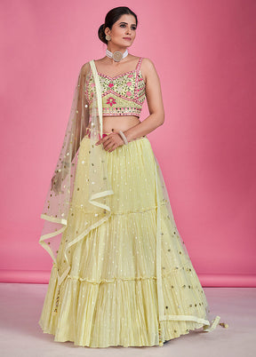 3 Pc Light Yellow Georgette Readymade Lehenga Set