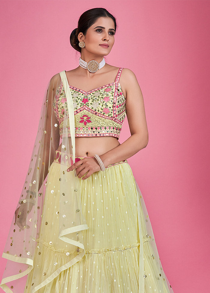 3 Pc Light Yellow Georgette Readymade Lehenga Set