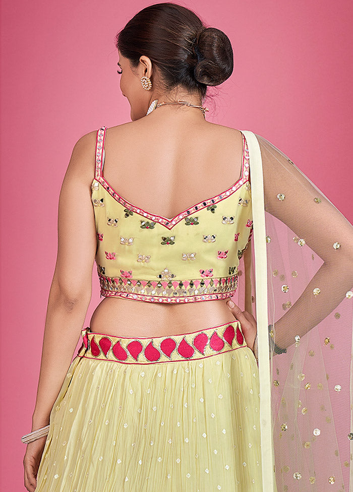 3 Pc Light Yellow Georgette Readymade Lehenga Set