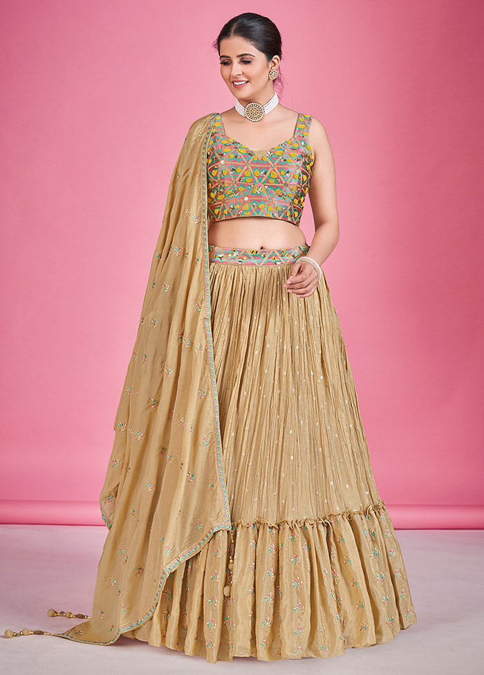 3 Pc Beige Georgette Readymade Lehenga Set