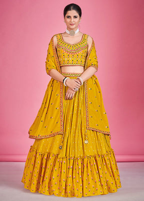 3 Pc Mustard Georgette Readymade Lehenga Set