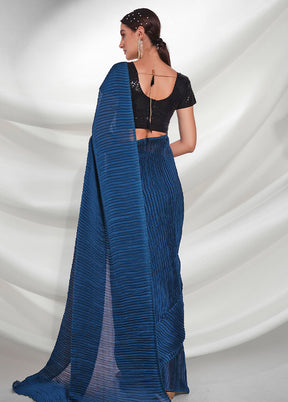 Teal Blue Georgette Saree With Blouse Piece