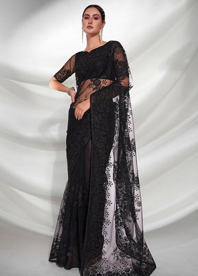 Black Net Saree With Blouse Piece