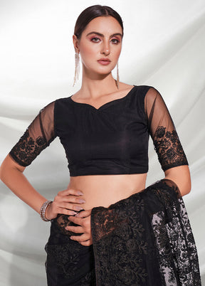 Black Net Saree With Blouse Piece