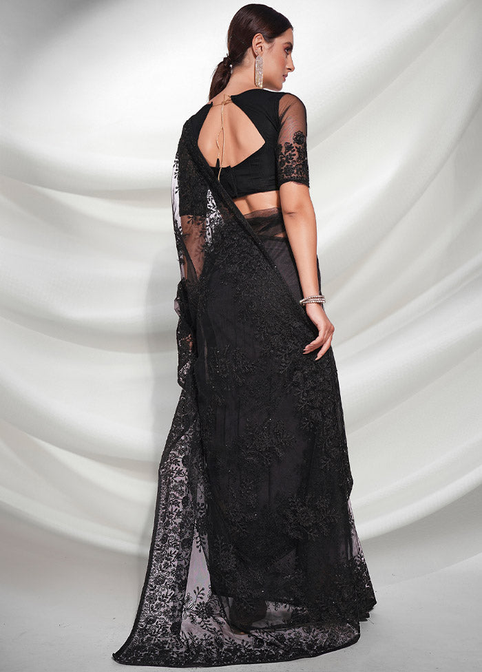 Black Net Saree With Blouse Piece