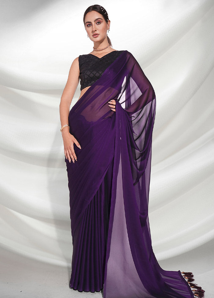 Purple Organza Saree With Blouse Piece